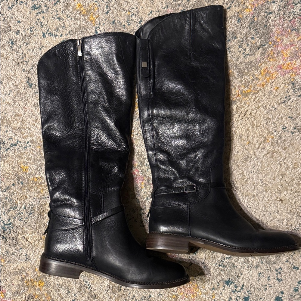 Franco Sarto Leather Black Tall Boots 9